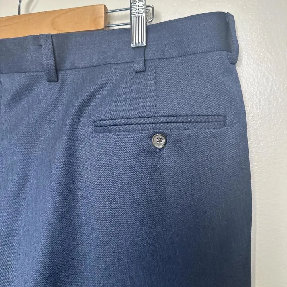 Berle Dress‎ Trousers Pants Mens 40 x 26 Navy Blue Pleated 100% Wool Cuffed